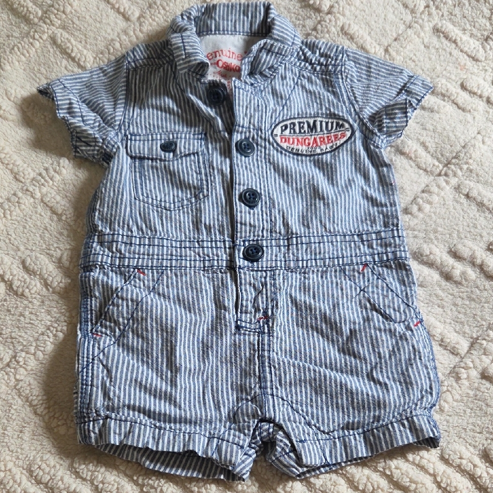 OshKosh B'gosh Blue and White Striped Short Sleeve Romper